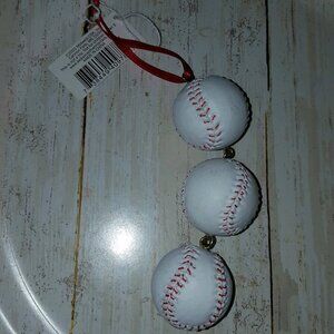 Seasons of Cannon Falls baseball theme ornament 3 dangling baseballs 7"